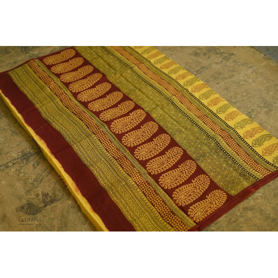 Hand Block Bagh Printed Pure Cotton saree  in Lemon Yellow Colour