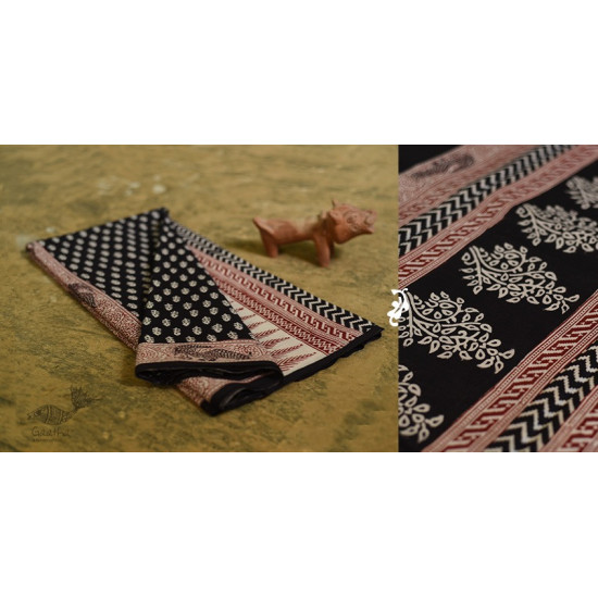 Hand Block Bagh Printed Pure Cotton Black saree