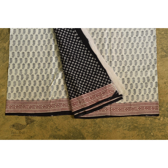 Hand Block Bagh Printed Pure Cotton saree - Black & White