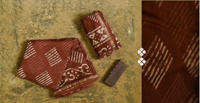 Batik Block Printed ♠ Chanderi Dress Material (Top+Bottom+Dupatta) - Brown