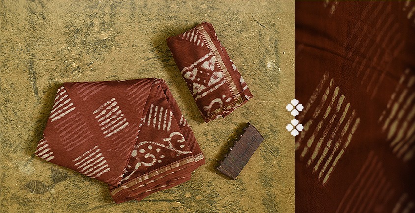 shop chanderi batik block printed dress Brown material