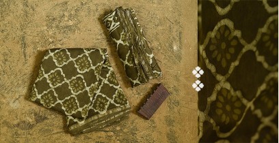 Batik Block Printed ♠ Chanderi Dress Material (Top+Bottom+Dupatta) - Mehndi Green