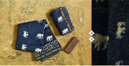 Batik Block Printed ♠ Chanderi Dress Material (Top+Bottom+Dupatta) - Navy Blue