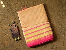 Pavitra . पवित्रा | Handloom Self Stripes Maheshwari Silk Saree