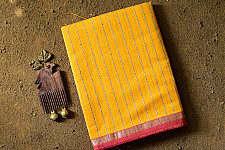 Pavitra . पवित्रा | Zari Stripes Maheshwari Silk Saree ~ Yellow