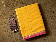Pavitra . पवित्रा | Zari Stripes Maheshwari Silk Saree ~ Yellow