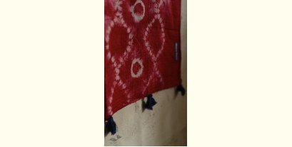 A Complement to Summer ⁑ Handcrafted Shibori Dupatta - Red Ogee Waves, Tritik