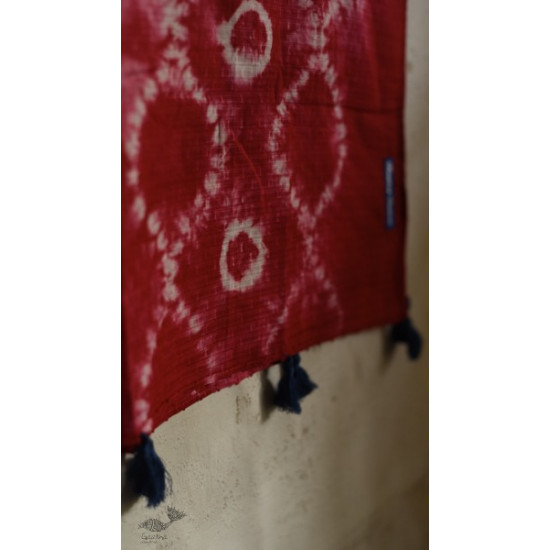 shop Handcrafted Shibori Dupatta - Red Ogee Waves, Tritik