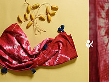 A Complement to Summer ⁑ Handcrafted Shibori Dupatta - Red Ogee Waves, Tritik