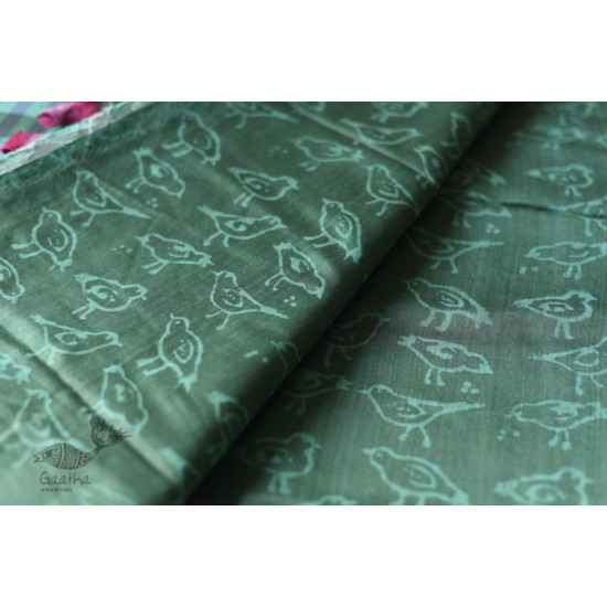 Block Printed Saree . Cotton Silk Handloom - Sparrow Motif