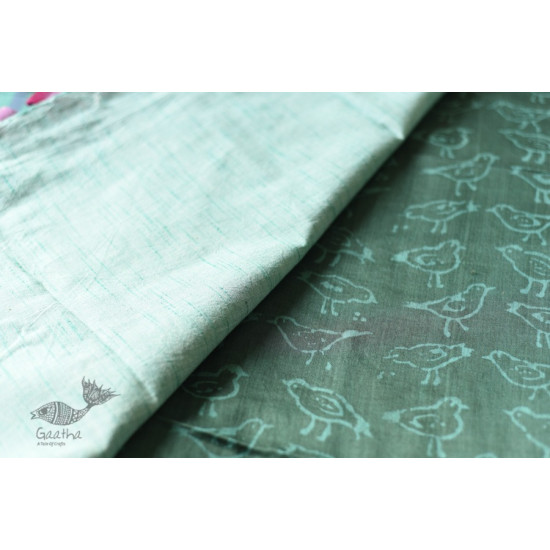 Block Printed Saree . Cotton Silk Handloom - Sparrow Motif