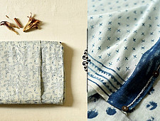 Koyal . कोयल | Block Printed Saree with Natural Dyed - Linen Handloom -Lotus Print