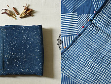 Koyal . कोयल | Linen Handloom Block Printed Saree with Natural Dyed - Stripes