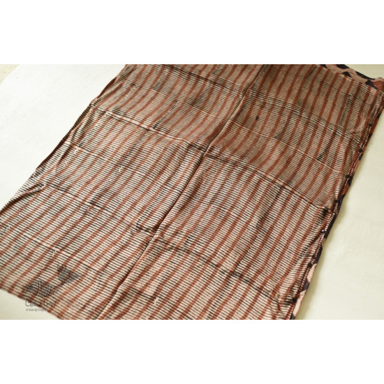 Natural Dyed . Block Printed Pure Silk Saree - Brown & Black Checks