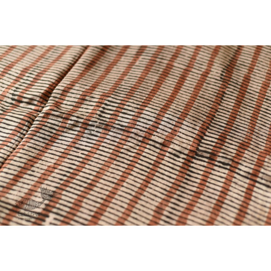 Natural Dyed . Block Printed Pure Silk Saree - Brown & Black Checks