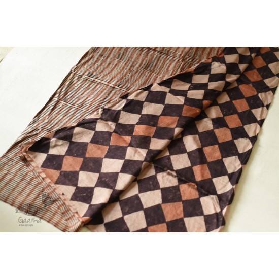 Natural Dyed . Block Printed Pure Silk Saree - Brown & Black Checks