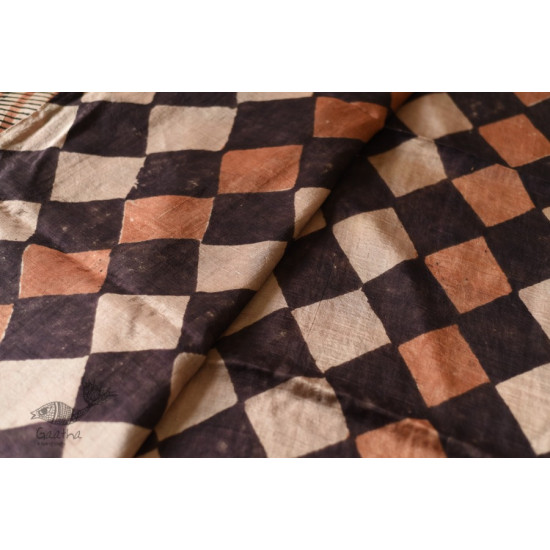 Natural Dyed . Block Printed Pure Silk Saree - Brown & Black Checks