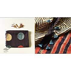 Koyal . कोयल ~ Natural Color . Block Printed Pure Silk Saree - Black