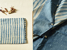 Koyal . कोयल ~ Natural Color . Pure Silk Saree - Sky Blue Stripes 