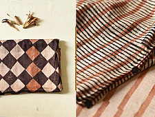 Koyal . कोयल ~ Natural Dyed . Block Printed Pure Silk Saree - Brown & Black Checks 