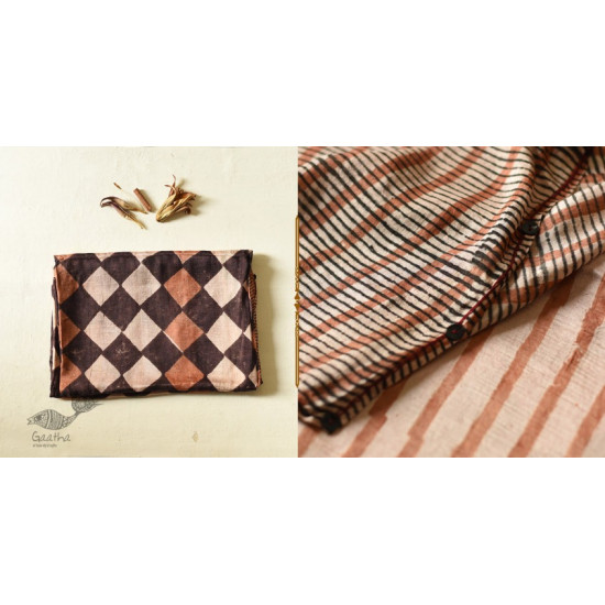 Natural Dyed . Block Printed Pure Silk Saree - Brown & Black Checks