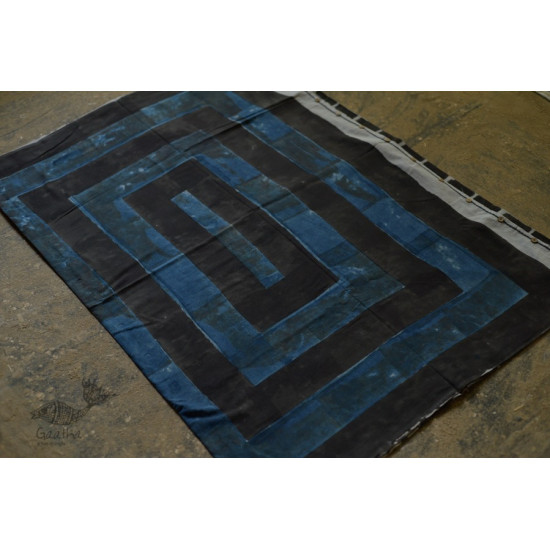 Handloom lndigo block printed cotton saree