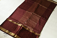 Vasudha | Handwoven Brocade - Banasari Silk Cotton Saree - Wood Brown