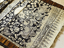Kopal | Handmade ~ Kalamkari Silk Saree - Peacock