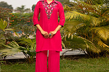 Advaya . अद्वया | Hand Embroidered Chanderi - Tunic Paired with Straight Pant (Set of 2)