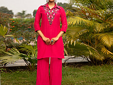 Advaya . अद्वया | Hand Embroidered Chanderi - Tunic Paired with Straight Pant (Set of 2)