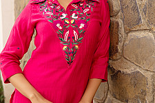 Advaya . अद्वया | Hand Embroidered Chanderi - Tunic Paired with Straight Pant (Set of 2)