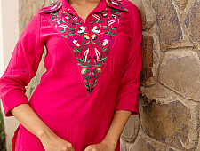 Advaya . अद्वया | Hand Embroidered Chanderi - Tunic Paired with Straight Pant (Set of 2)