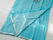 Kopal || Handloom Linen Embroidered Saree - Sky Blue