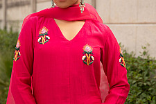 Advaya . अद्वया | Hand Embroidered Chanderi Kurta Set with Organza Dupatta