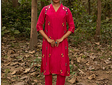 Advaya . अद्वया | Hand Embroidered Chanderi Tunic Set Paired with Silk Pant