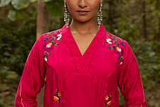 Advaya . अद्वया | Hand Embroidered Chanderi Tunic Set Paired with Silk Pant