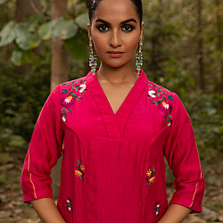 Advaya . अद्वया | Hand Embroidered Chanderi Tunic Set Paired with Silk Pant