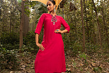 Advaya . अद्वया | Hand Embroidered Chanderi Kurta Set With Contrast Organza Dupatta