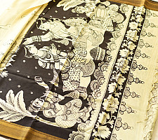 Kopal | Handmade ~ Kalamkari Silk Saree - Peacock Motif