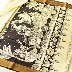 Kopal | Handmade ~ Kalamkari Silk Saree - Peacock Motif
