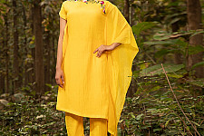 Advaya . अद्वया | Hand Embroidered Chanderi Silk Kaftan Set (Set of 2)