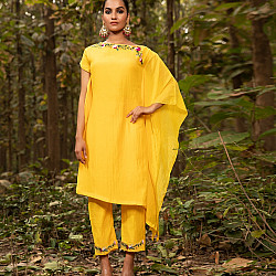 Advaya . अद्वया | Hand Embroidered Chanderi Silk Kaftan Set (Set of 2)