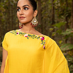 Advaya . अद्वया | Hand Embroidered Chanderi Silk Kaftan Set (Set of 2)