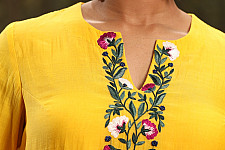 Advaya . अद्वया | Hand Embroidered Chanderi Silk Kurta Set with Organza Dupatta (Set of 3)