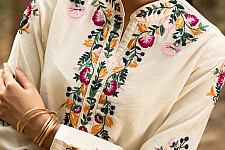 Advaya . अद्वया | Hand Embroidered Chanderi - Kurta with Cigarette Pant, Organza Dupatta (Set of 3)