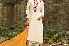 Advaya . अद्वया | Hand Embroidered Chanderi - Kurta with Cigarette Pant, Organza Dupatta (Set of 3)