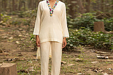 Advaya . अद्वया | Hand Embroidered Chanderi Co - Ord Set - Tunic Paired with Straight Fitted Pant (Set of 2)
