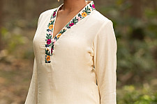 Advaya . अद्वया | Hand Embroidered Chanderi Co - Ord Set - Tunic Paired with Straight Fitted Pant (Set of 2)