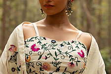 Advaya . अद्वया | Hand Embroidered Chanderi Co - ord Set - Jacket, Blouse & Paired Pant (Set of 3)