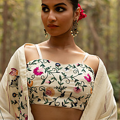 Advaya . अद्वया | Hand Embroidered Chanderi Co - ord Set - Jacket, Blouse & Paired Pant (Set of 3)